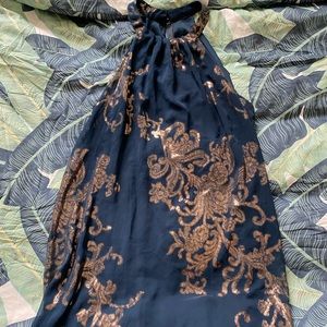 Navy blue with gold detailing halter dress